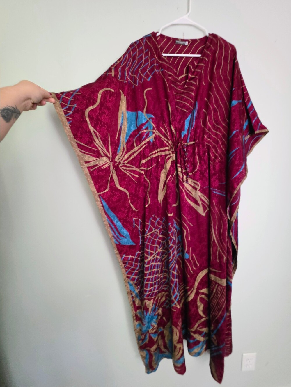 EARTHBOUND Silk Boho Maroon Patterned Kaftan - Picture 4 of 9